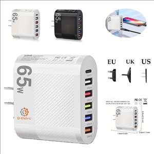 65W PD USB Charger 6 Ports USB Type C Adapter Quick Charge 3.0 Fast Charging